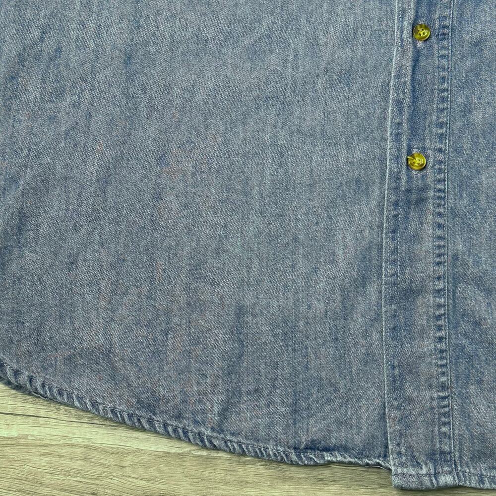 Vintage 90s Denim Jean Long Sleeve Button Front Shirt SZ XL Apple Patch Teacher - Picture 4 of 8